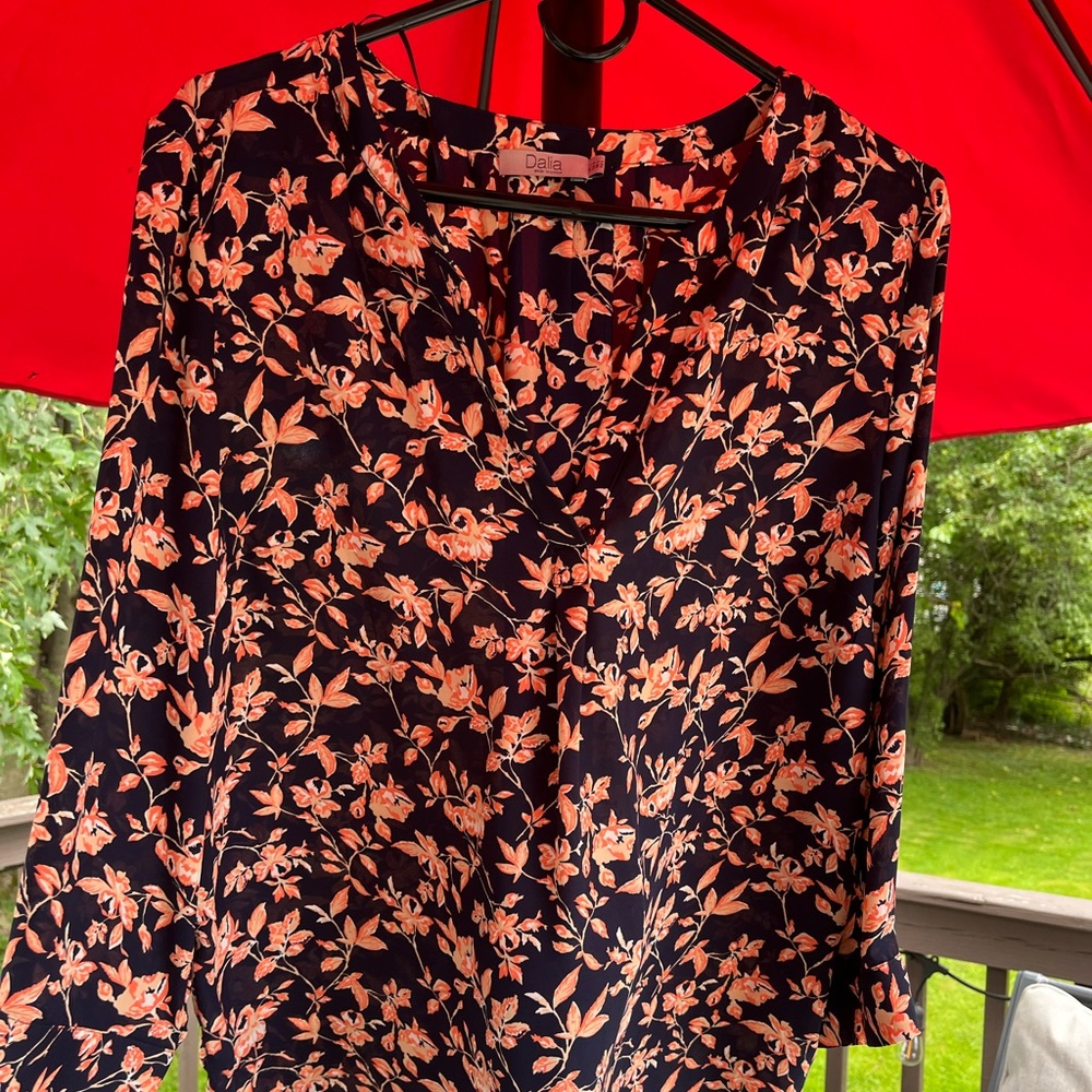 Dalia Navy And Peach Floral Long Sleeve Blouse